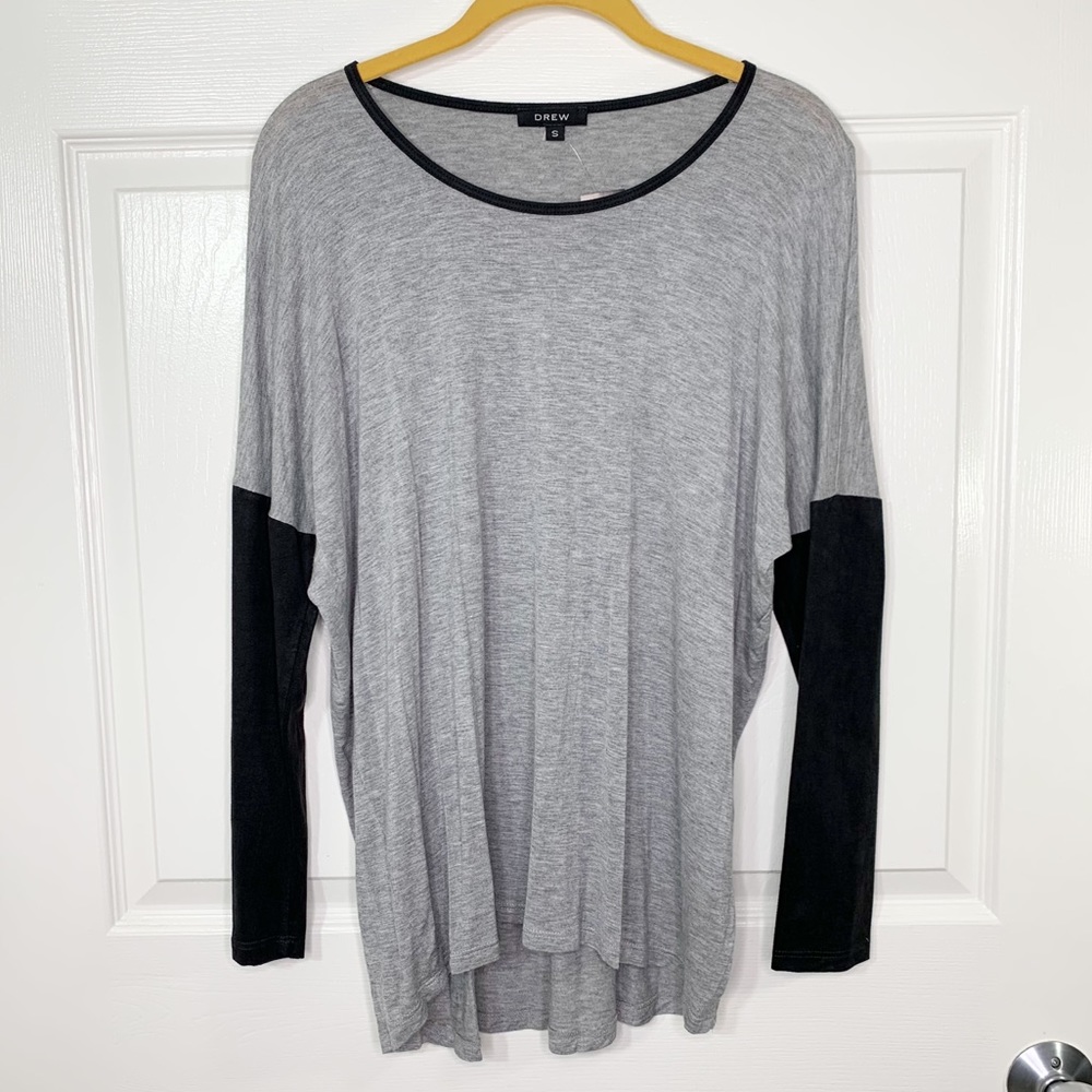 NWT Anthropologie Drew Colorblock Faux Suede Scoop Neck Varsity T-Shirt Womens S